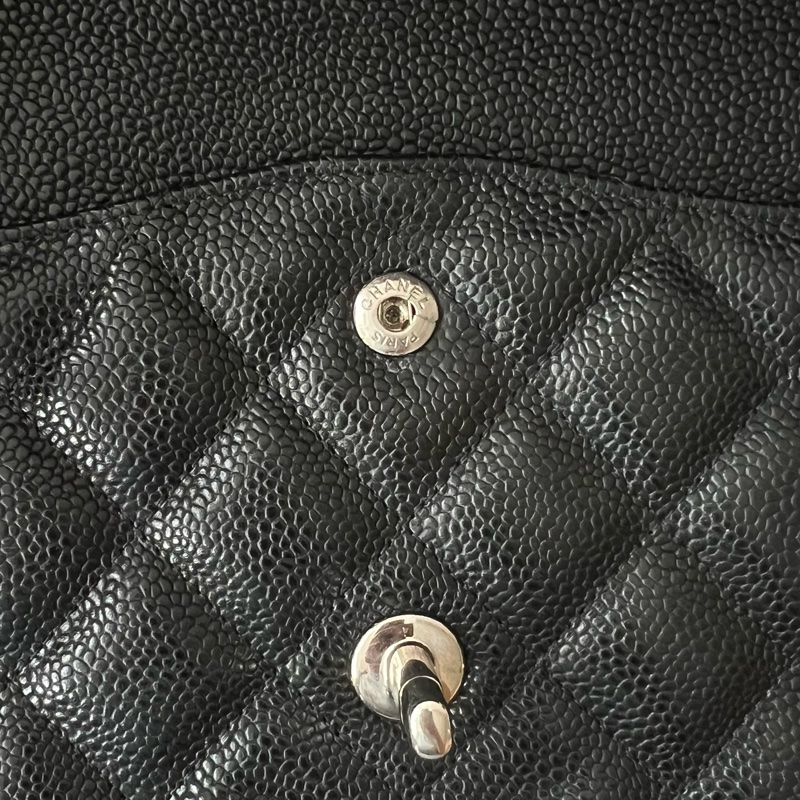 CHANEL CF30 JUMBO香奈兒 黑銀荔枝皮 30cm 雙蓋-25