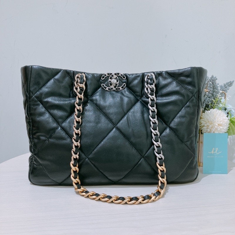 TK1904 CHANEL 香奈兒19系列大型菱格單肩鍊帶包包19 BLACK TOTE HANDBAG LAMBSKIN-0