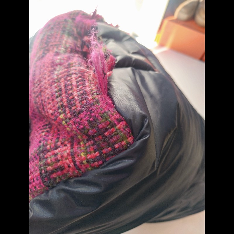 Chanel 深藍尼龍紫紅毛呢邊大保齡球包-9