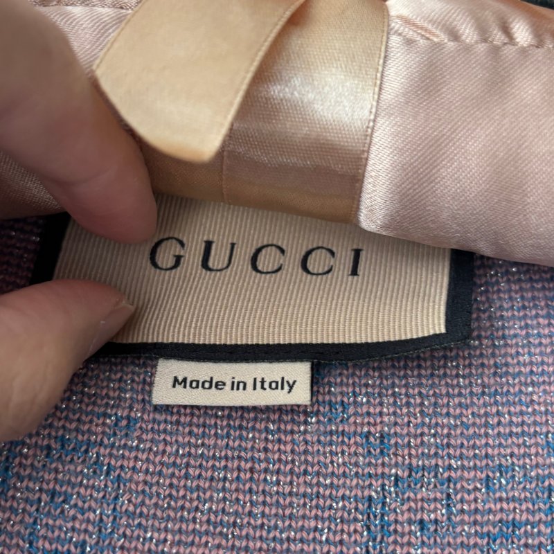 ::GUCCI::糖果色粉藍金蔥針織滿版雙G 開襟外套 開襟衫  Pink GG Cardigan M號-9