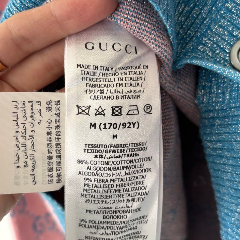 ::GUCCI::糖果色粉藍金蔥針織滿版雙G 開襟外套 開襟衫  Pink GG Cardigan M號-11