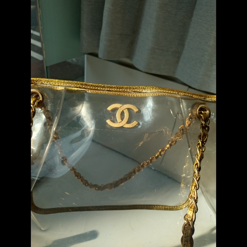 Chanel 金鍊透明托特包-1