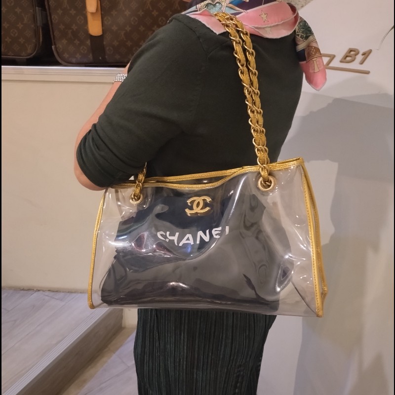 Chanel 金鍊透明托特包-3
