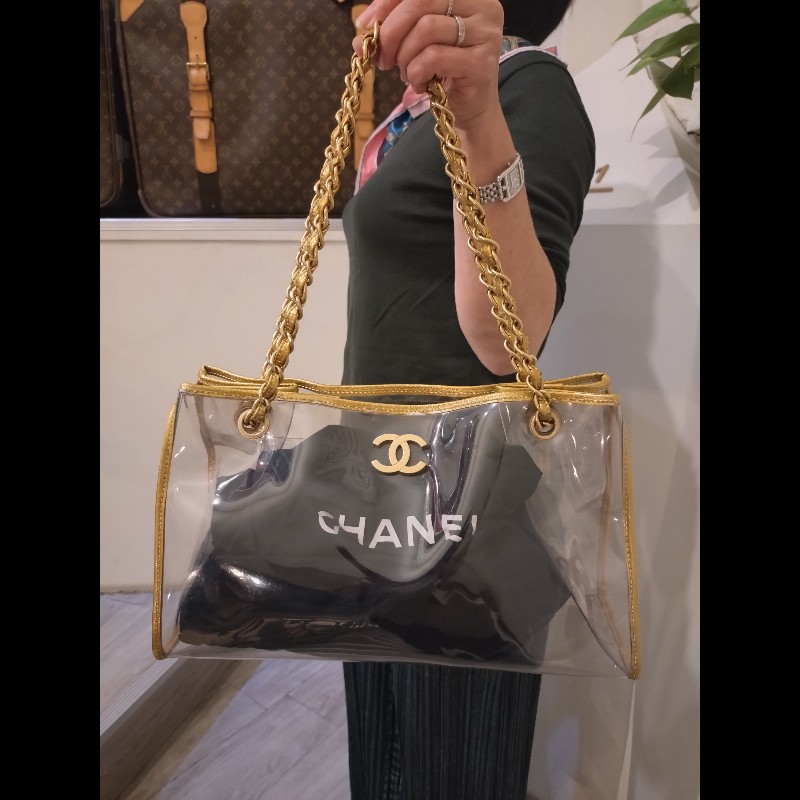 Chanel 金鍊透明托特包-4