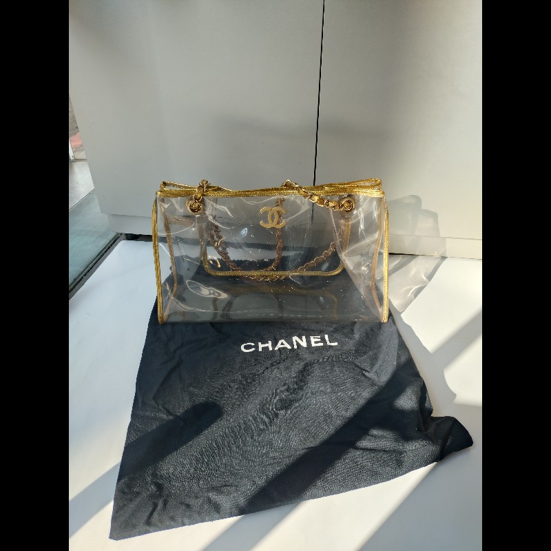 Chanel 金鍊透明托特包-5