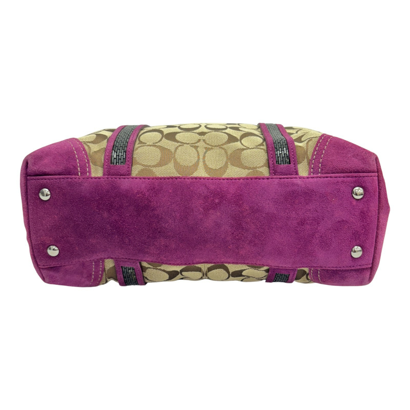 米白色 紫色 緹花帆布 Signature 手提包 【COACH 蔻馳】 8K52-3