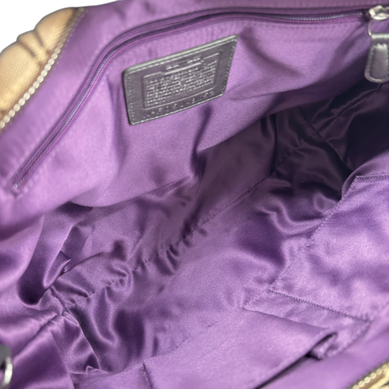 米白色 紫色 緹花帆布 Signature 手提包 【COACH 蔻馳】 8K52-4