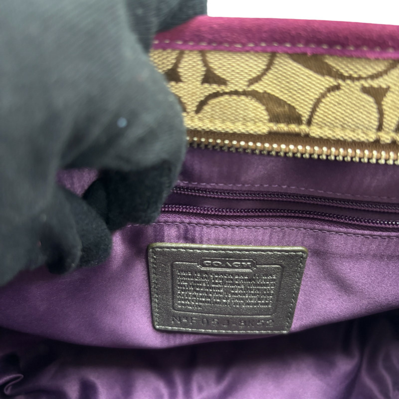 米白色 紫色 緹花帆布 Signature 手提包 【COACH 蔻馳】 8K52-5