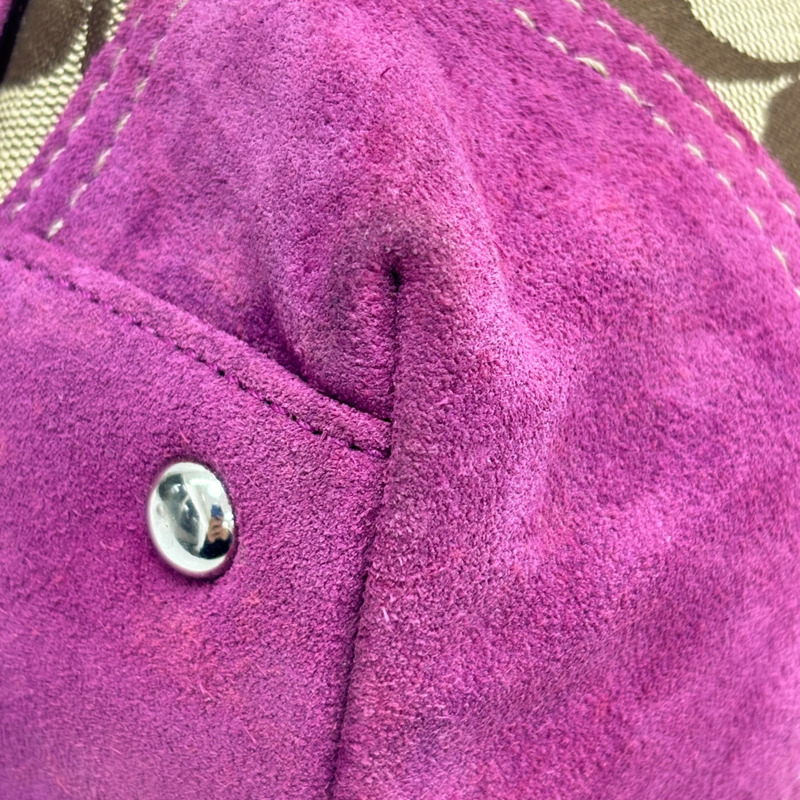 米白色 紫色 緹花帆布 Signature 手提包 【COACH 蔻馳】 8K52-10