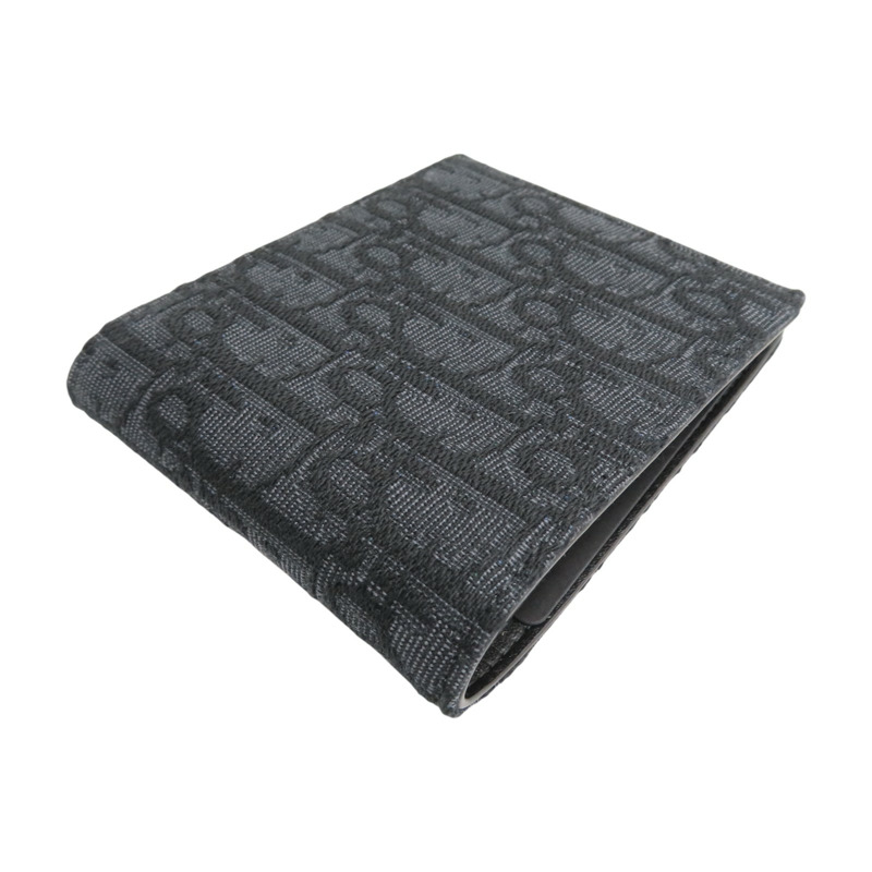 深藍色 帆布 Wallet 雙折 短夾【Dior 迪奧】 2OBBH027-3