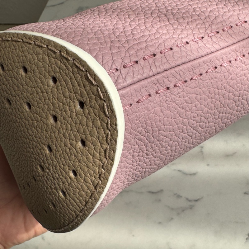 Delvaux櫻花粉/白邊大D手拿包  超美❤️❤️-6