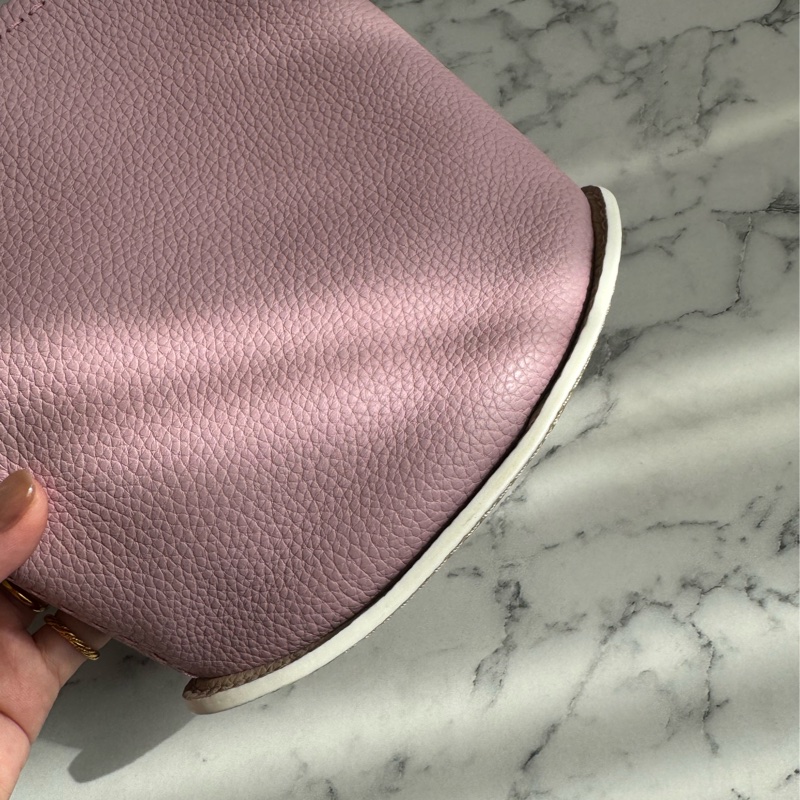 Delvaux櫻花粉/白邊大D手拿包  超美❤️❤️-8