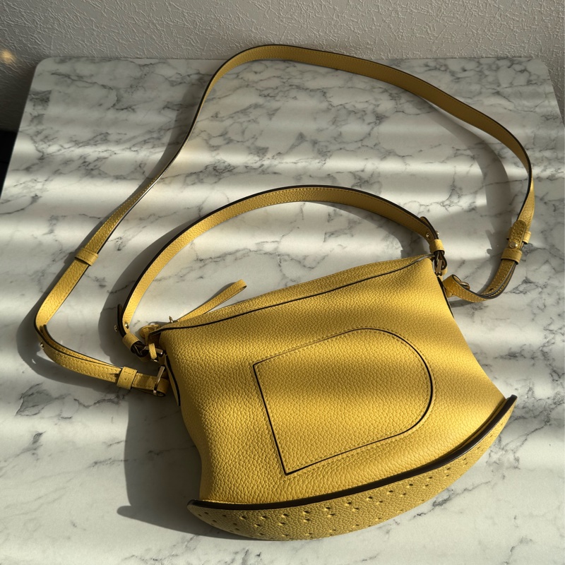 Delvaux黃皮革大D手提兩用包-0