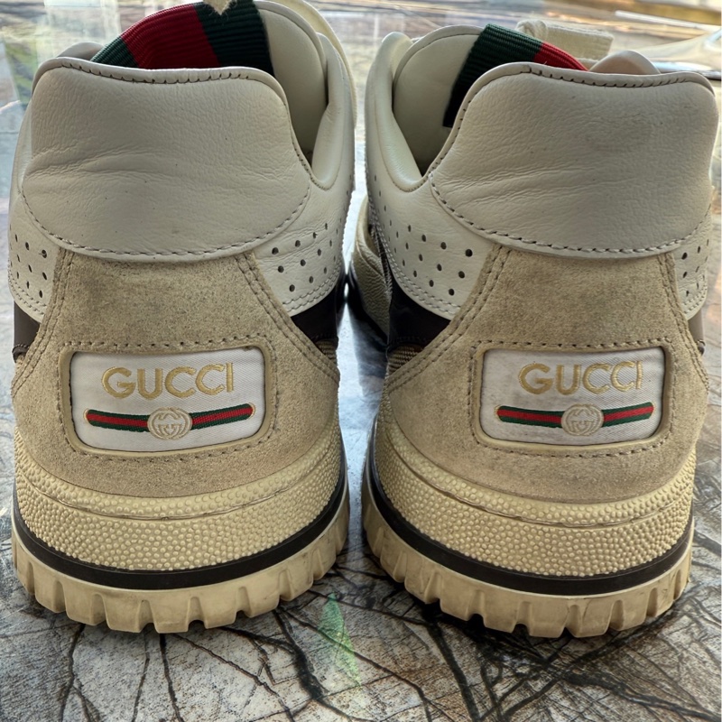 GUCCI古馳 Re-Web 圓頭系帶 低幫 板鞋 棕米色 尺寸：37.5碼 無附件-1