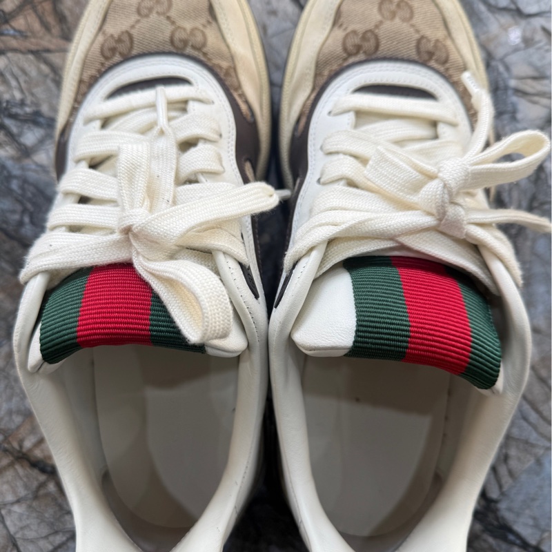 GUCCI古馳 Re-Web 圓頭系帶 低幫 板鞋 棕米色 尺寸：37.5碼 無附件-2