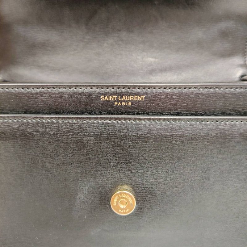 YSL PARIS 日落 黑色 牛皮 中號 牛皮光面 金扣 Sunset 鏈條包-7