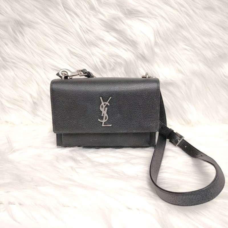 YSL 中號SUNSET黑色顆粒紋理真皮挎包-1
