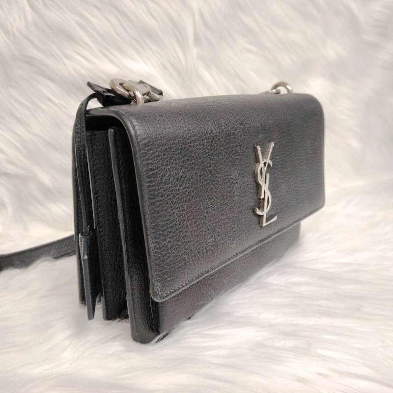 YSL 中號SUNSET黑色顆粒紋理真皮挎包-4