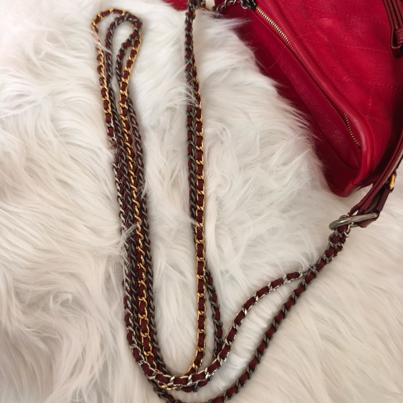 香奈兒紅色麂皮小號流浪金銀鏈條包 尺寸20*15*8cm-6