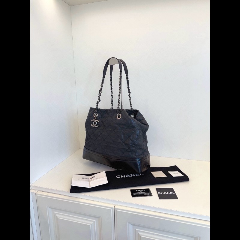 Chanel 黑銀XXL流浪Tote鏈條托特包-4