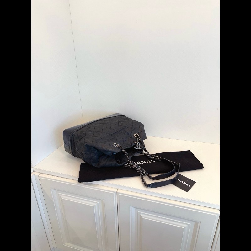 Chanel 黑銀XXL流浪Tote鏈條托特包-5