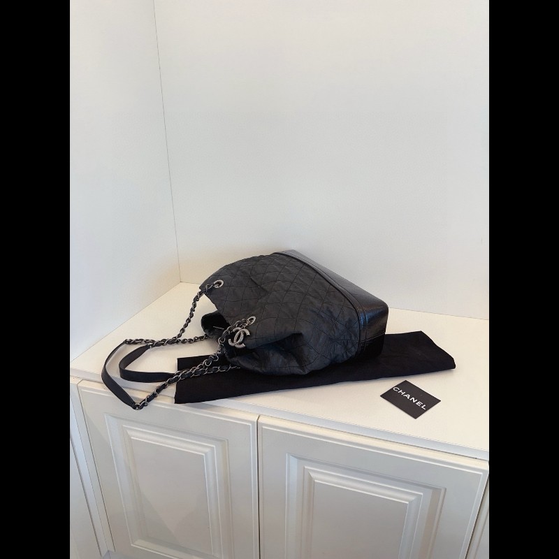 Chanel 黑銀XXL流浪Tote鏈條托特包-7