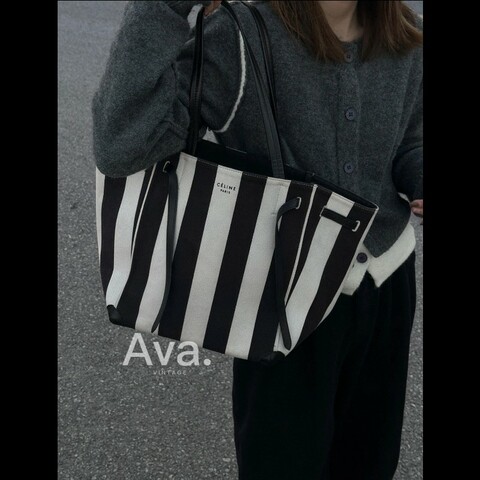 Celine phantom cabas 黑白條紋帆布Tote