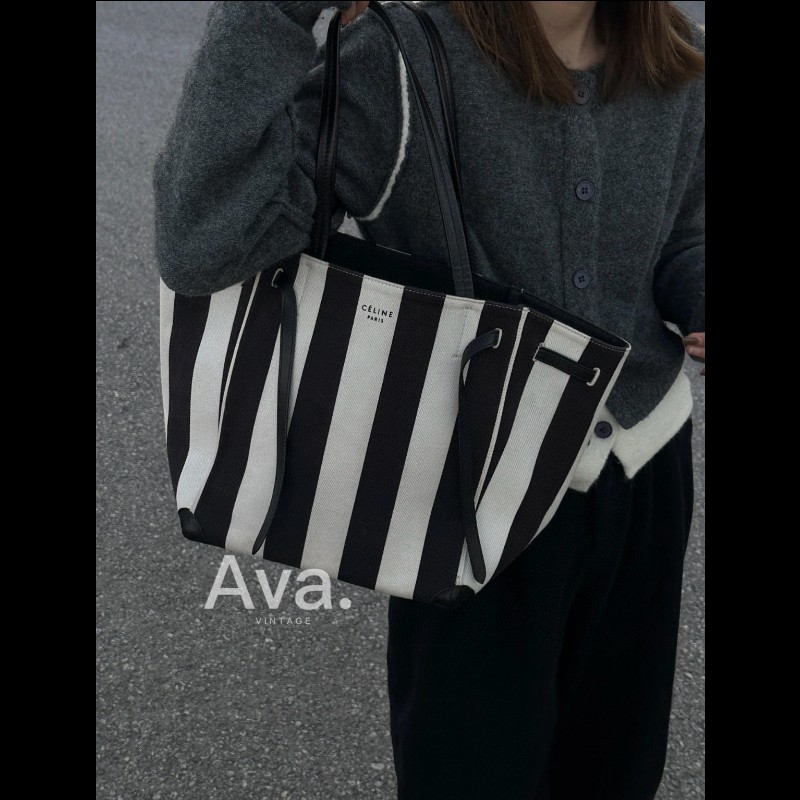 Celine phantom cabas 黑白條紋帆布Tote-0
