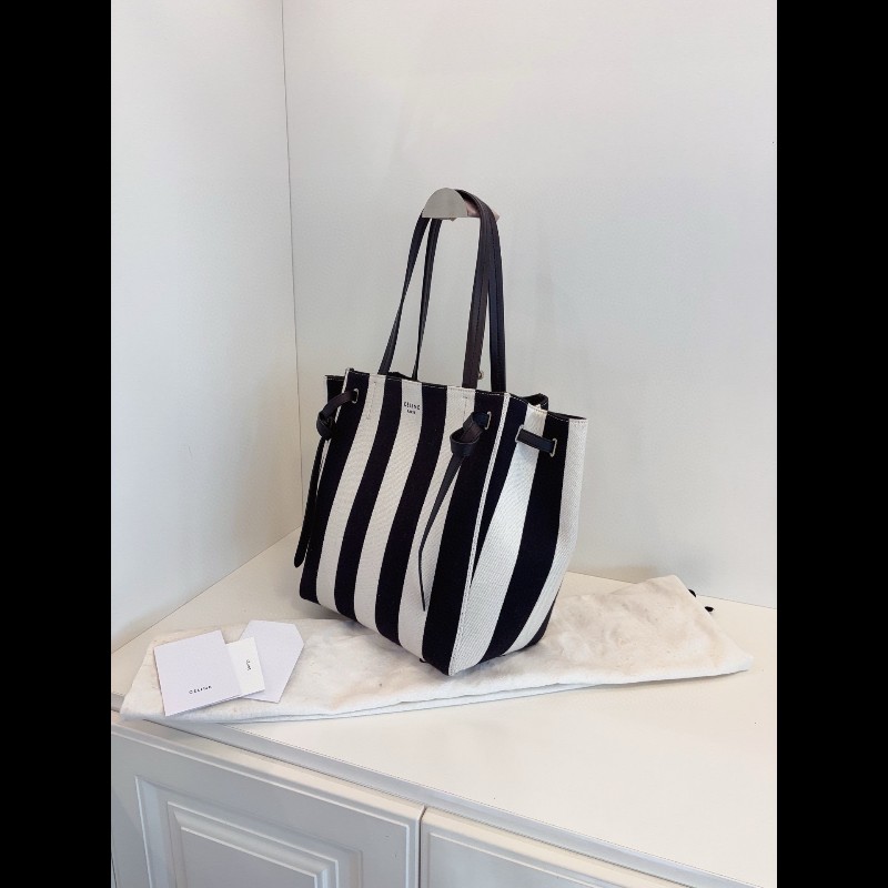 Celine phantom cabas 黑白條紋帆布Tote-5