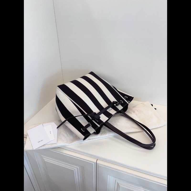 Celine phantom cabas 黑白條紋帆布Tote-6