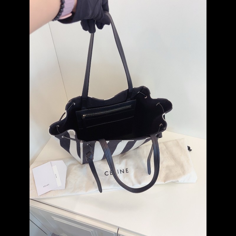 Celine phantom cabas 黑白條紋帆布Tote-8