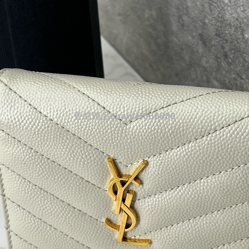 💗香緹國際精品💗 694 YSL 魚子醬短夾 米白色金-1