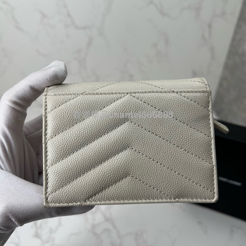 💗香緹國際精品💗 694 YSL 魚子醬短夾 米白色金-6