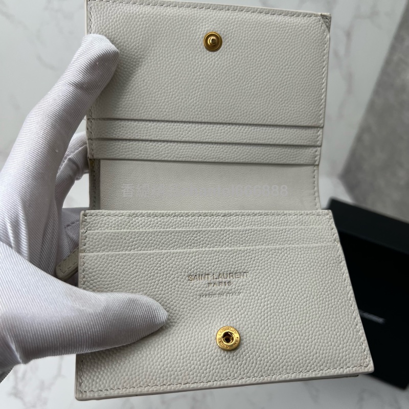 💗香緹國際精品💗 694 YSL 魚子醬短夾 米白色金-7