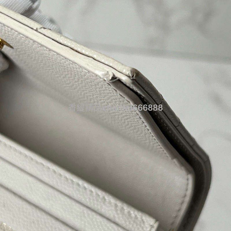 💗香緹國際精品💗 694 YSL 魚子醬短夾 米白色金-9