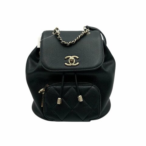 【美收精品】CHANEL 黑色荔枝皮後背包 C-41