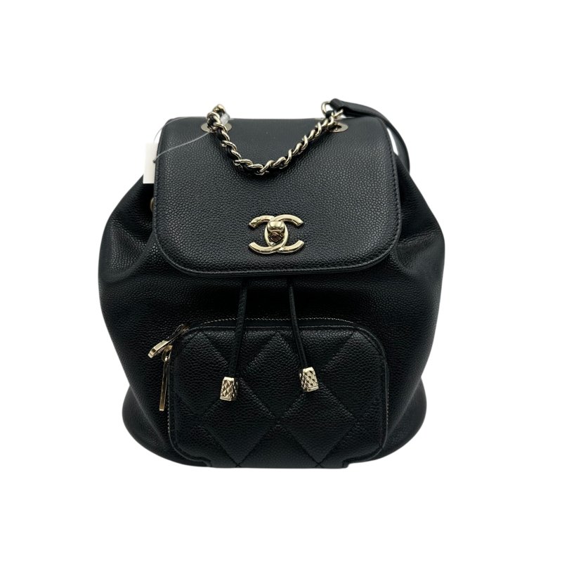 【美收精品】CHANEL 黑色荔枝皮後背包 C-41-0