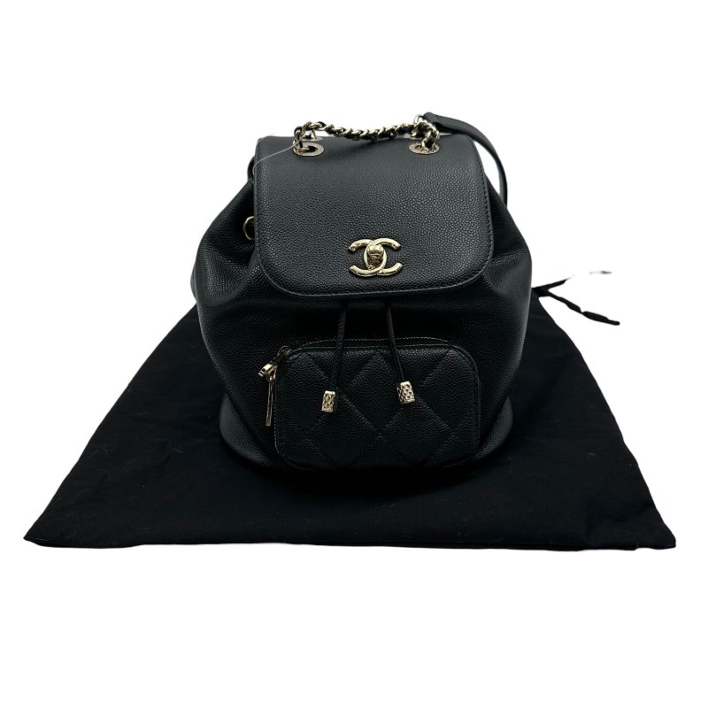 【美收精品】CHANEL 黑色荔枝皮後背包 C-41-16