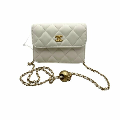 【美收精品】CHANEL 長鍊白色金球小包 C-44