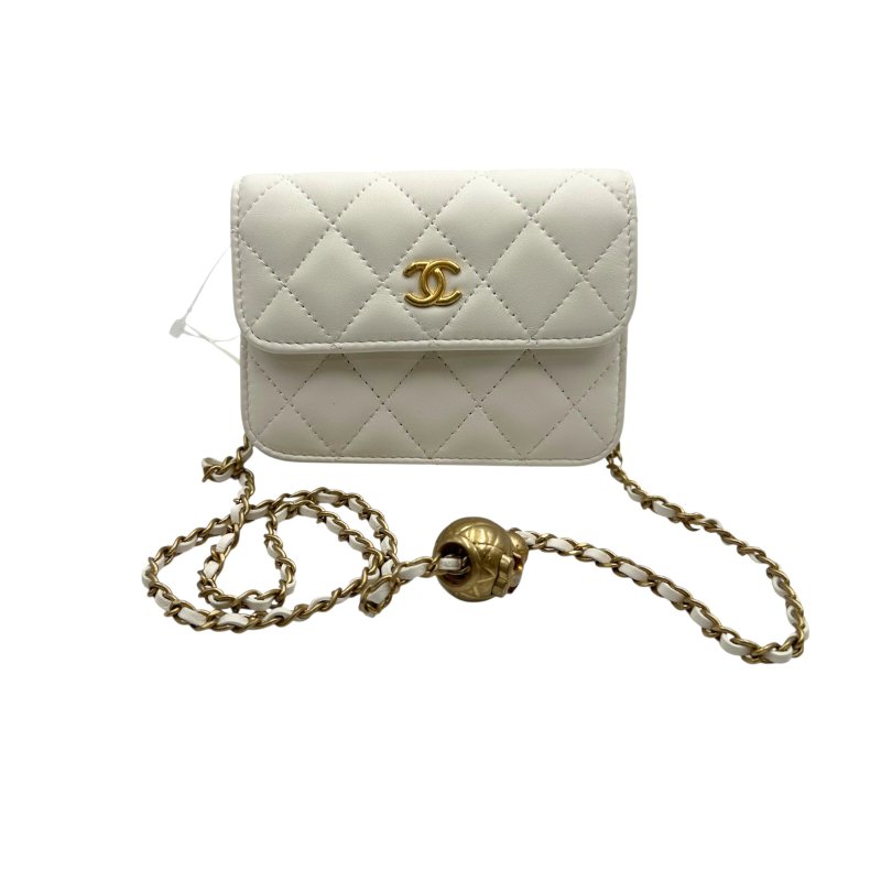 【美收精品】CHANEL 長鍊白色金球小包 C-44-0