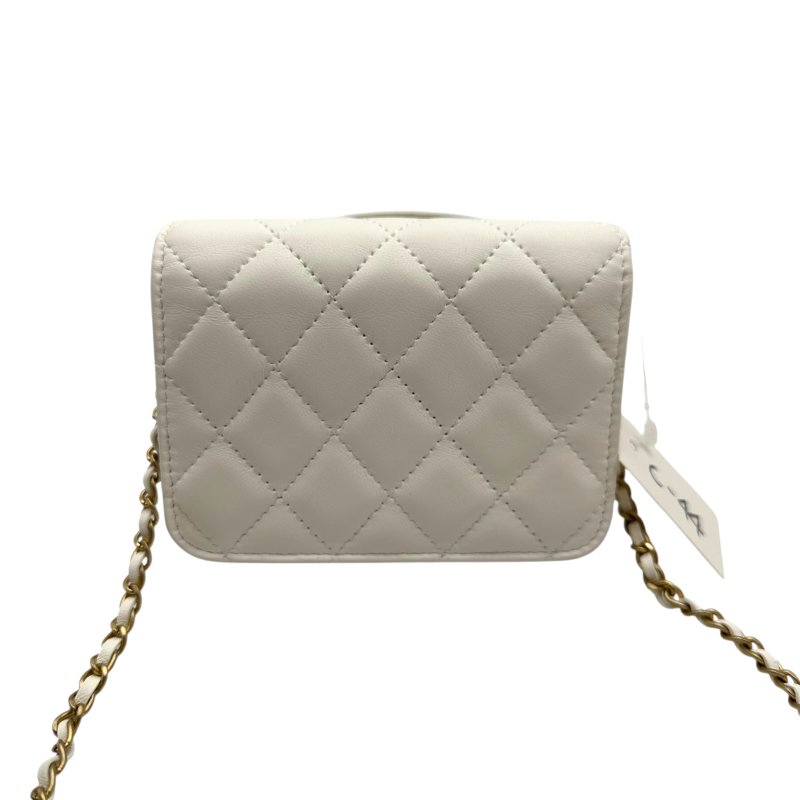 【美收精品】CHANEL 長鍊白色金球小包 C-44-1