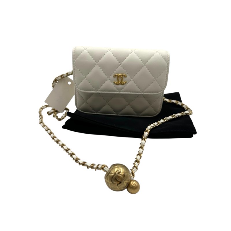 【美收精品】CHANEL 長鍊白色金球小包 C-44-12
