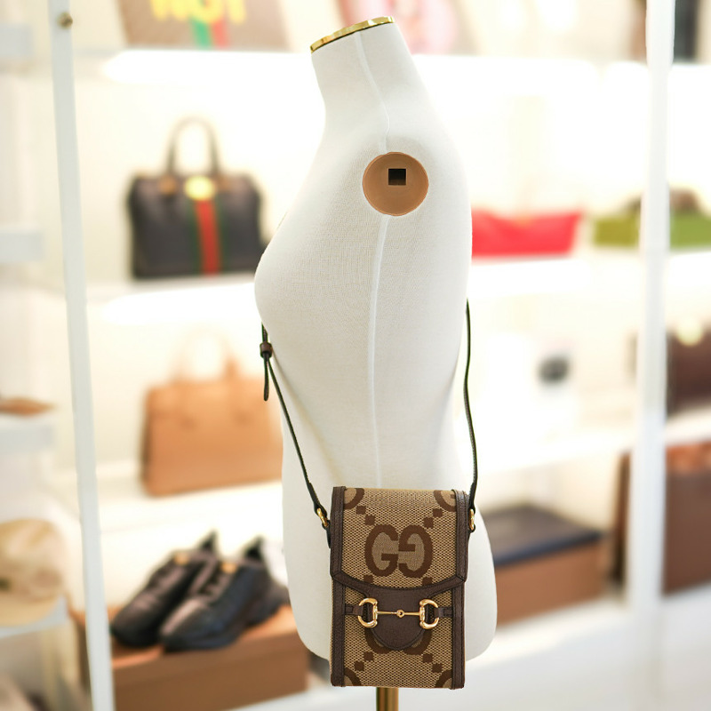 GUCCI 馬銜扣迷你斜背包 625615 UKMBG 2572 布料皮革棕色-2