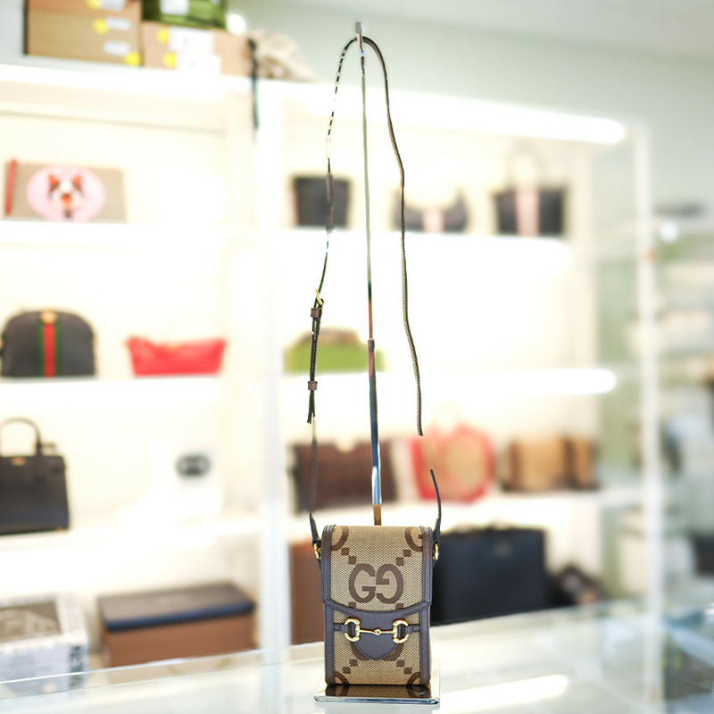 GUCCI 馬銜扣迷你斜背包 625615 UKMBG 2572 布料皮革棕色-3