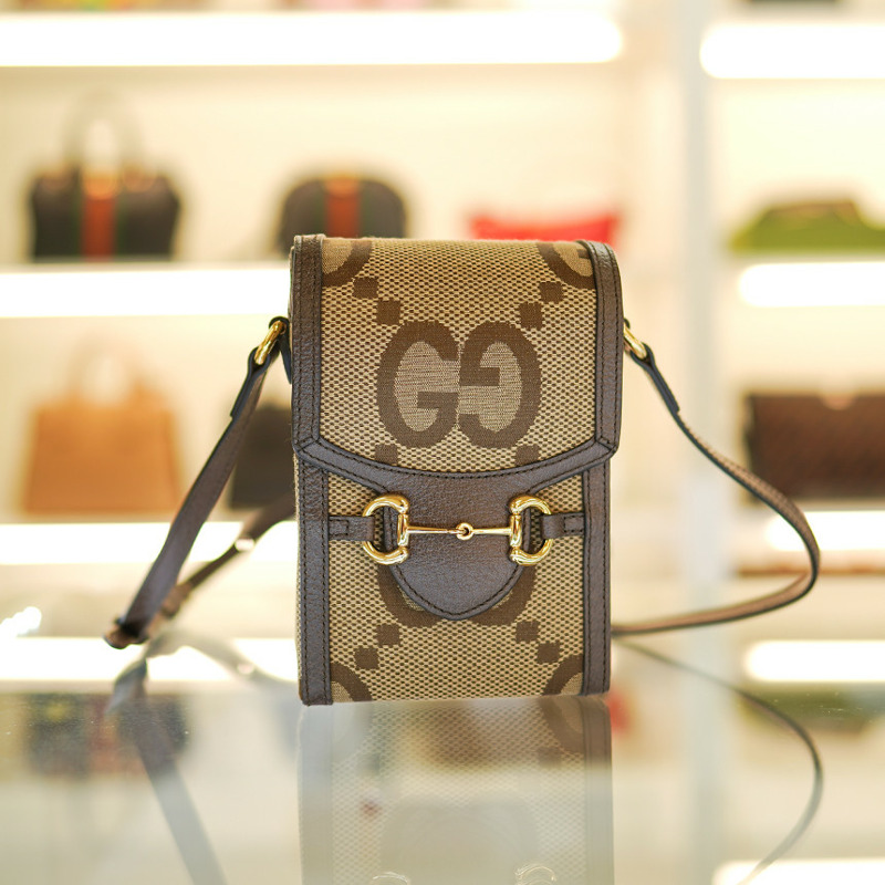 GUCCI 馬銜扣迷你斜背包 625615 UKMBG 2572 布料皮革棕色-4