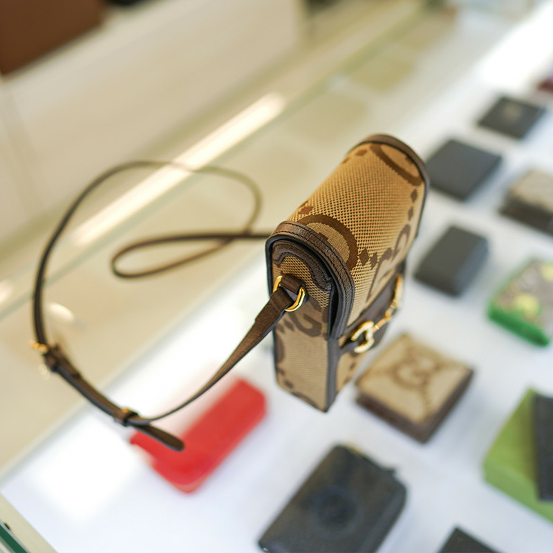 GUCCI 馬銜扣迷你斜背包 625615 UKMBG 2572 布料皮革棕色-5