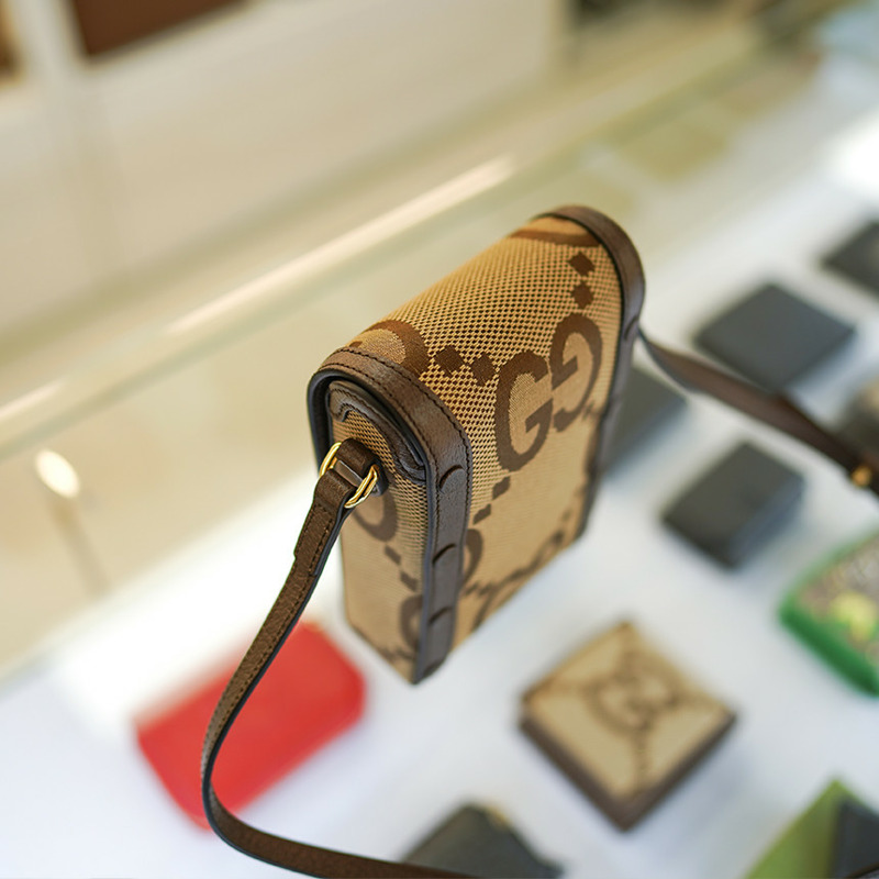 GUCCI 馬銜扣迷你斜背包 625615 UKMBG 2572 布料皮革棕色-7