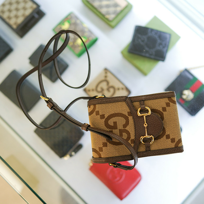 GUCCI 馬銜扣迷你斜背包 625615 UKMBG 2572 布料皮革棕色-9