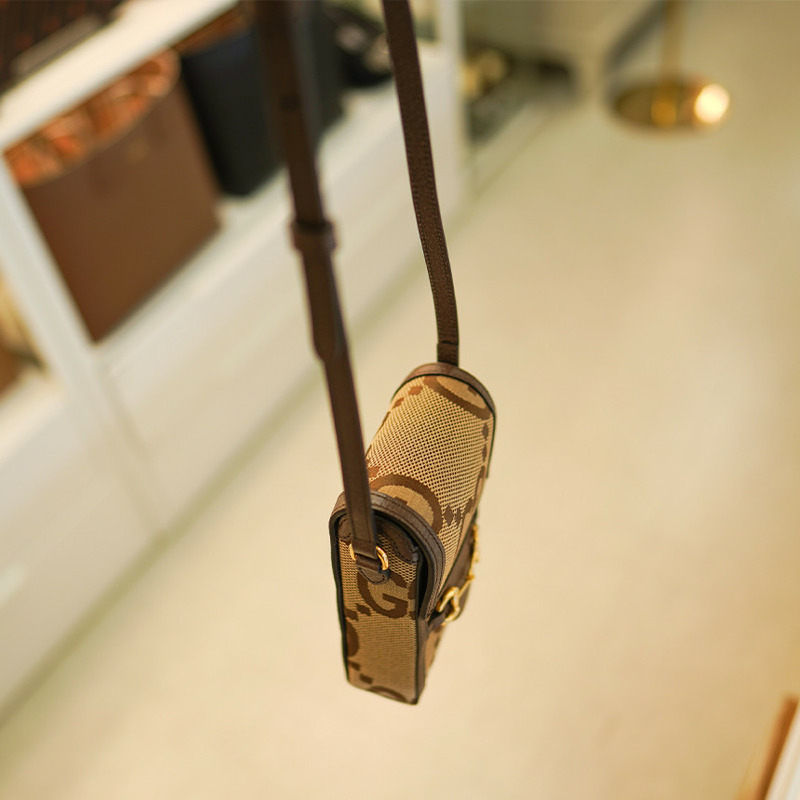 GUCCI 馬銜扣迷你斜背包 625615 UKMBG 2572 布料皮革棕色-10