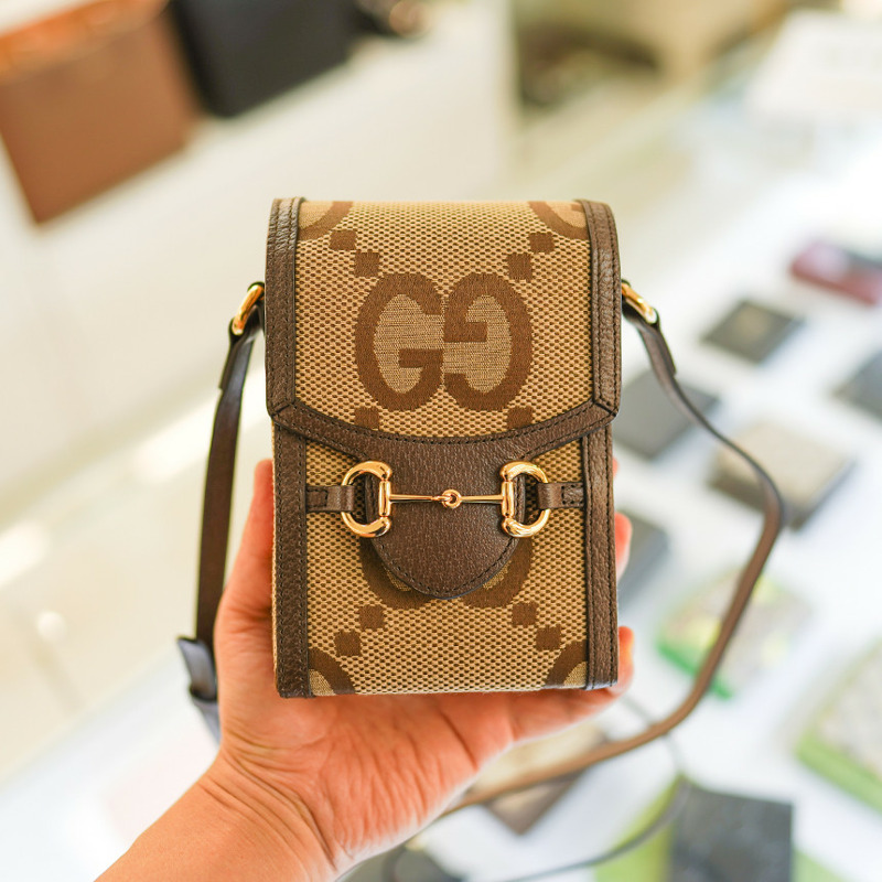 GUCCI 馬銜扣迷你斜背包 625615 UKMBG 2572 布料皮革棕色-11